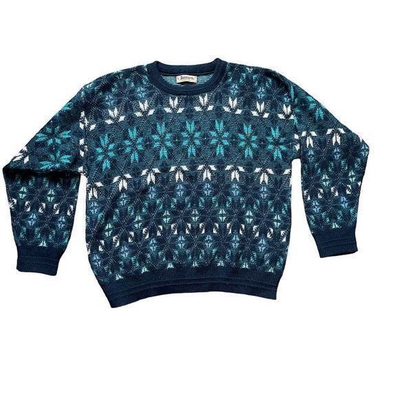 Vintage Jantzen Men's 90's Y2k Blue Grandpacore Snowflake Sweater Size Xl